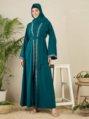 Embroidered 2 Pieces Shrug Set Abaya with Matching Scarf