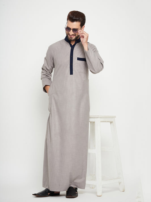 Grey Arab Thobe / Jubba for Men with Piping Design