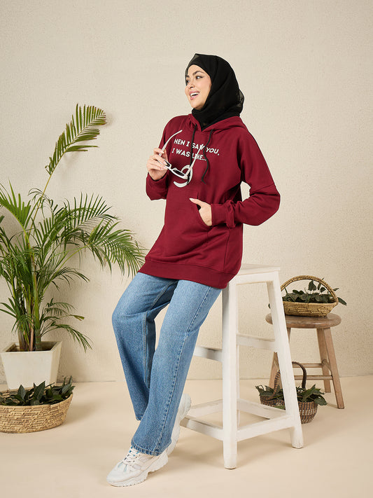 Wow Modest Winter Wear – Maroon Fleece Hoodie for Women