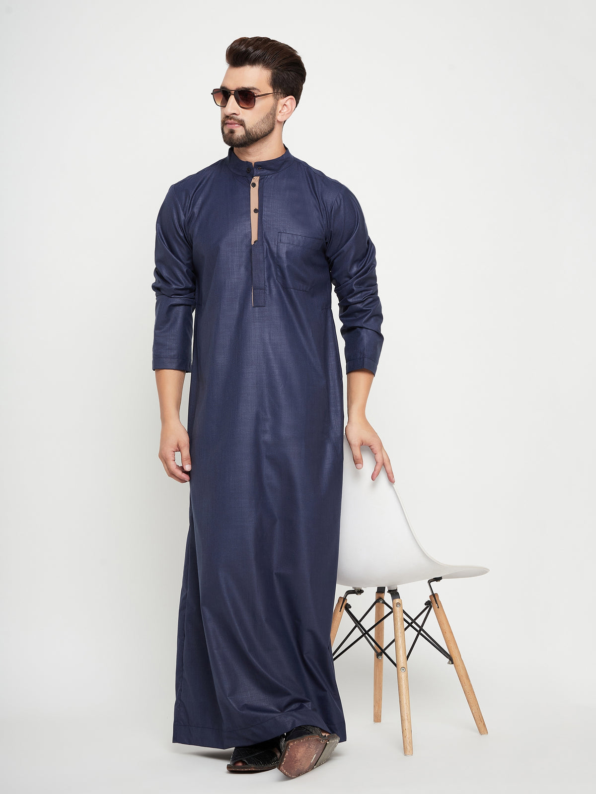 Blue Arab Thobe / Jubba for Men with Straight Sleeves