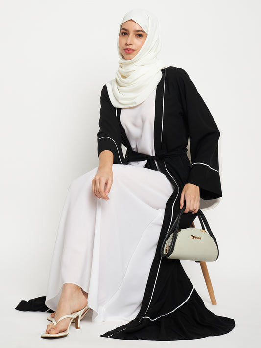 Black Solid Front Open Shrug with Black Georgette Hijab