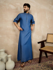 Blue Solid Half Sleeve Denim Arabic Thobe/Jubba For Men