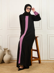 Two-colored Solid Abaya Burqa In black and pink with Black Georgette Hijab