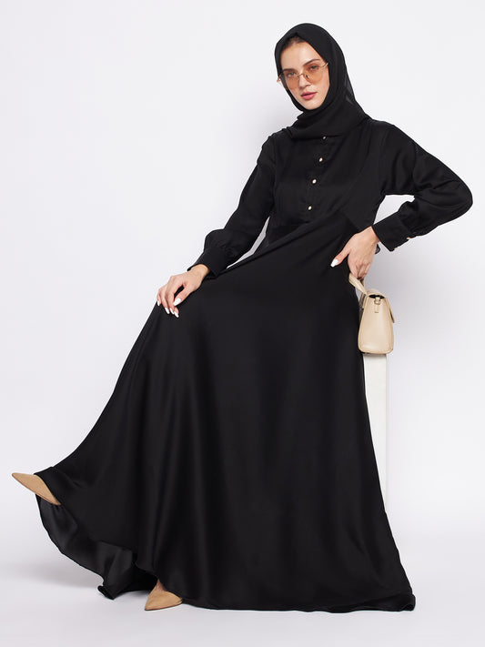 Nida Premium Umbrella Cut Black Abaya for Women with Black Georgette Hijab