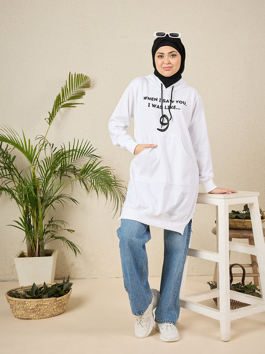 Wow Modest Winter Wear – White Fleece Hoodie for Women