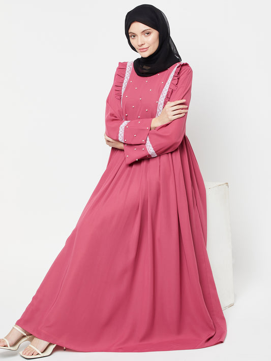 Women Lace Abaya/Burqa with Black Georgette Scarf