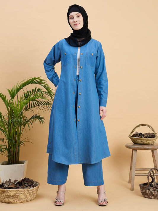 Modest Front Open Denim Co-ord set for women