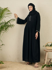 Embroidered Black Abaya Burqa with Black Hijab