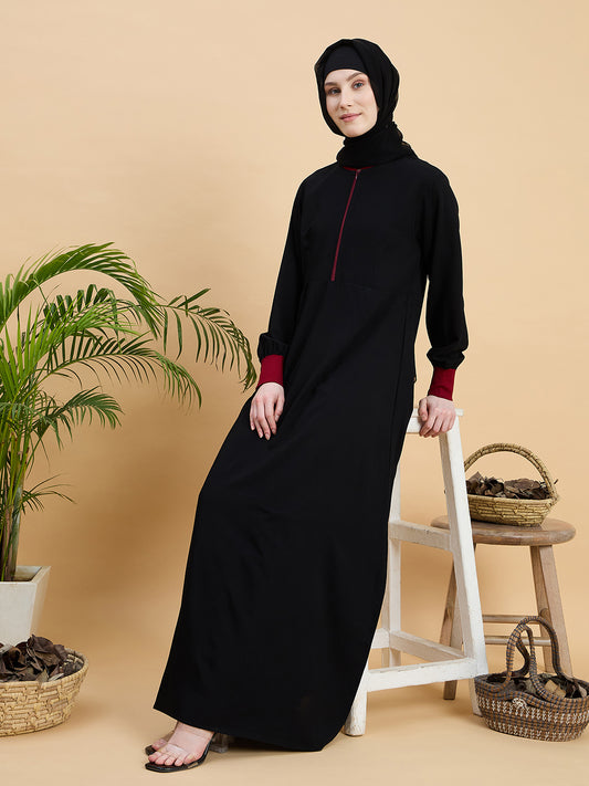 Modest Black Zip Abaya Burqa with Black Georgette Hijab