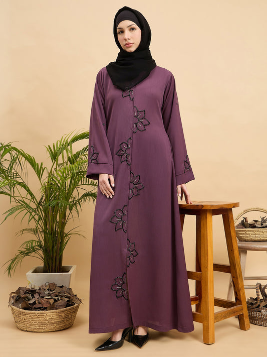 Modest Luxury Hand worked Front Open Abaya Burqa with Hijab
