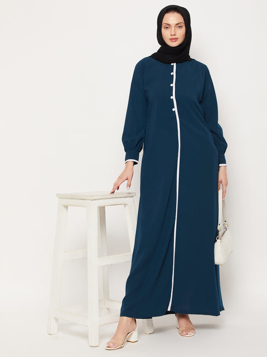 Teal Abaya for women with Black Georgette Scarf