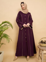 Front Open Modest Luxury Purple Abaya with Beige Hijab