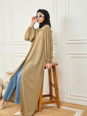 Front Open Beige Solid abaya burqa with black Georgette Hijab