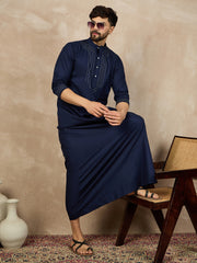 Blue Solid Thread Detailing Cotton Arabic Jubba / Thobe For Men