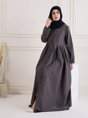 Front Open Grey Solid Kashibo Abaya Burqa With Black Georgette Hijab