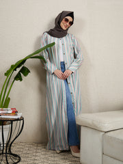 Front Open Printed Abaya for Women with Black Scarf