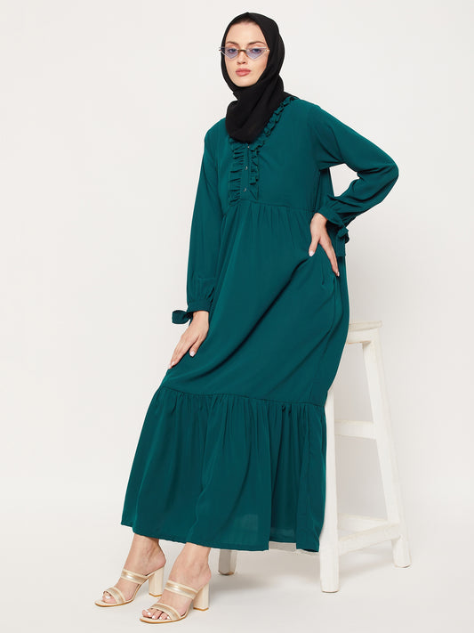 Women Abaya with Black Georgette Scarf