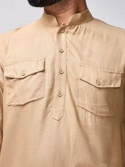 Beige Solid Farsi Kurta Pants Set for Men