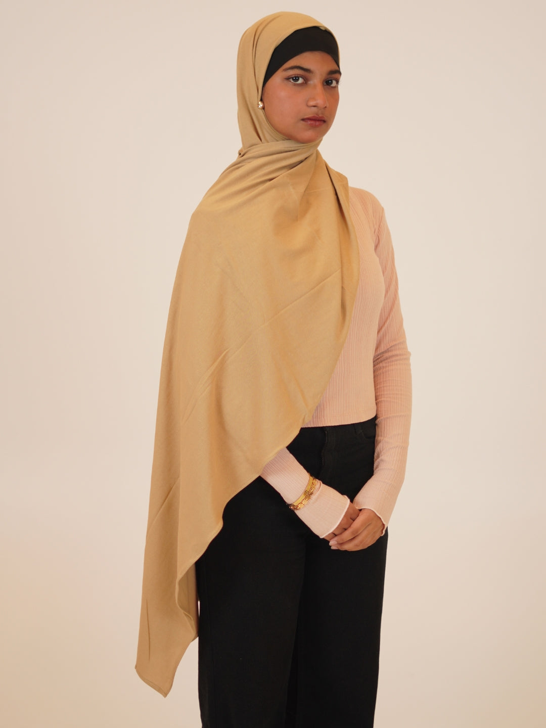 Beige Solid Viscose Jersey Hijab