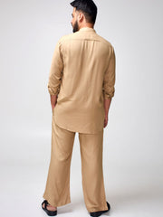 Beige Solid Farsi Kurta Pants Set for Men