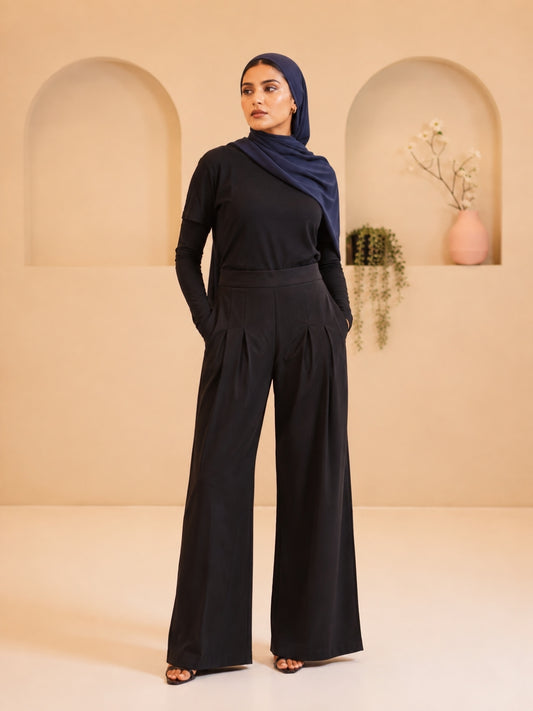Modest Solid Black Women's Trousers