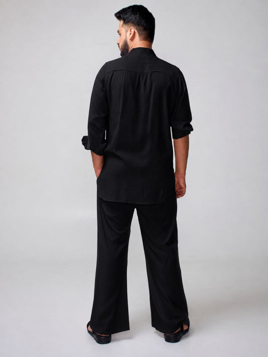 Black Solid Farsi Kurta Pants Set for Men