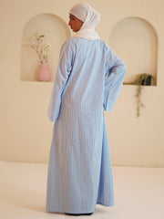 Modest Front Open Blue Striped Shirt Dress