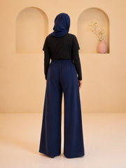 Modest Overlap Solid Navy Blue Trousers