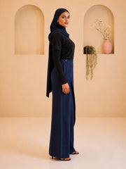 Modest Overlap Solid Navy Blue Trousers
