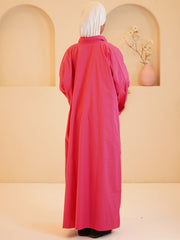 Modest Front Open Solid Baby Pink Shirt Dress