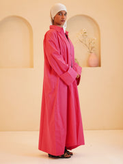 Modest Front Open Solid Baby Pink Shirt Dress