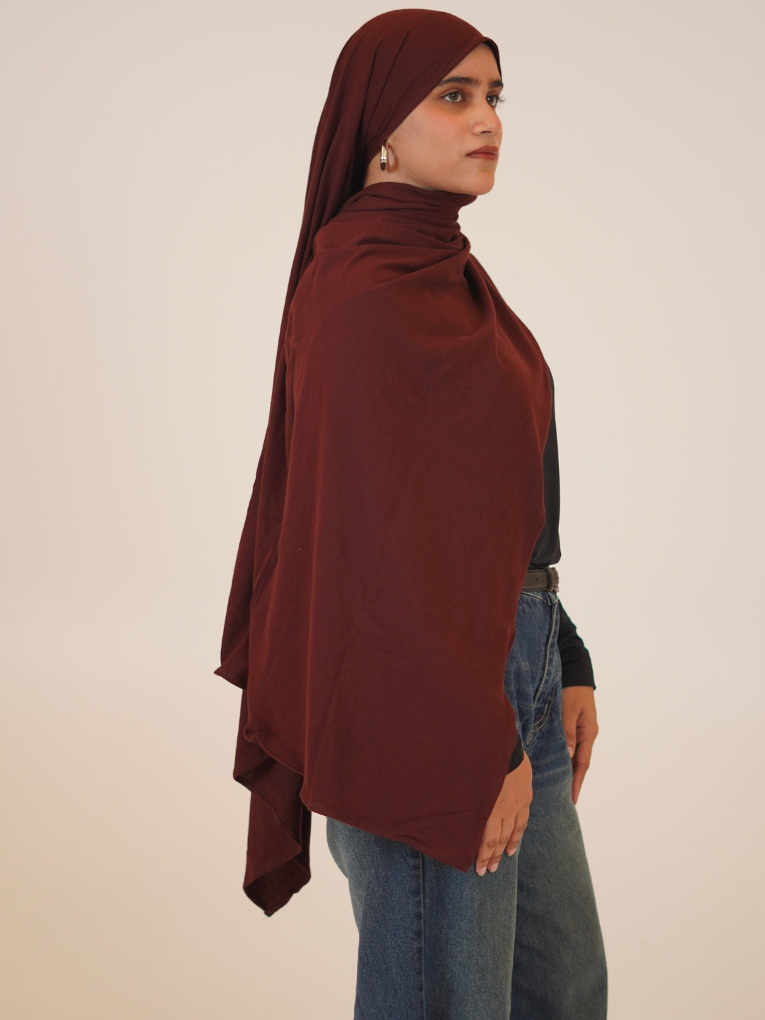 Brown Solid Viscose Jersey Hijab