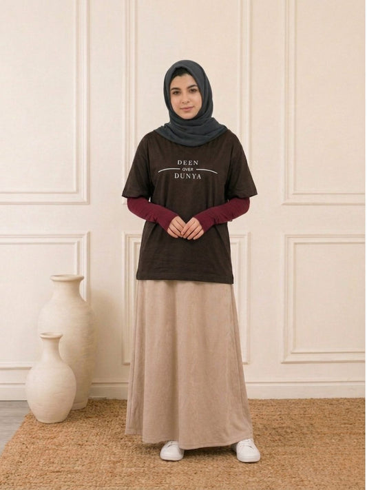 Deen Over Dunya Modest Brown T-Shirt for Women