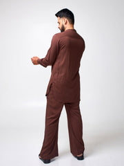 Brown Solid Farsi Kurta Pants Set for Men