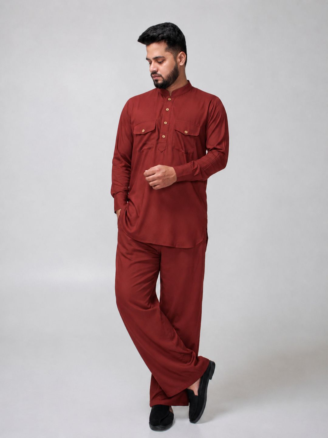 Rust Solid Farsi Kurta Pants Set for Men
