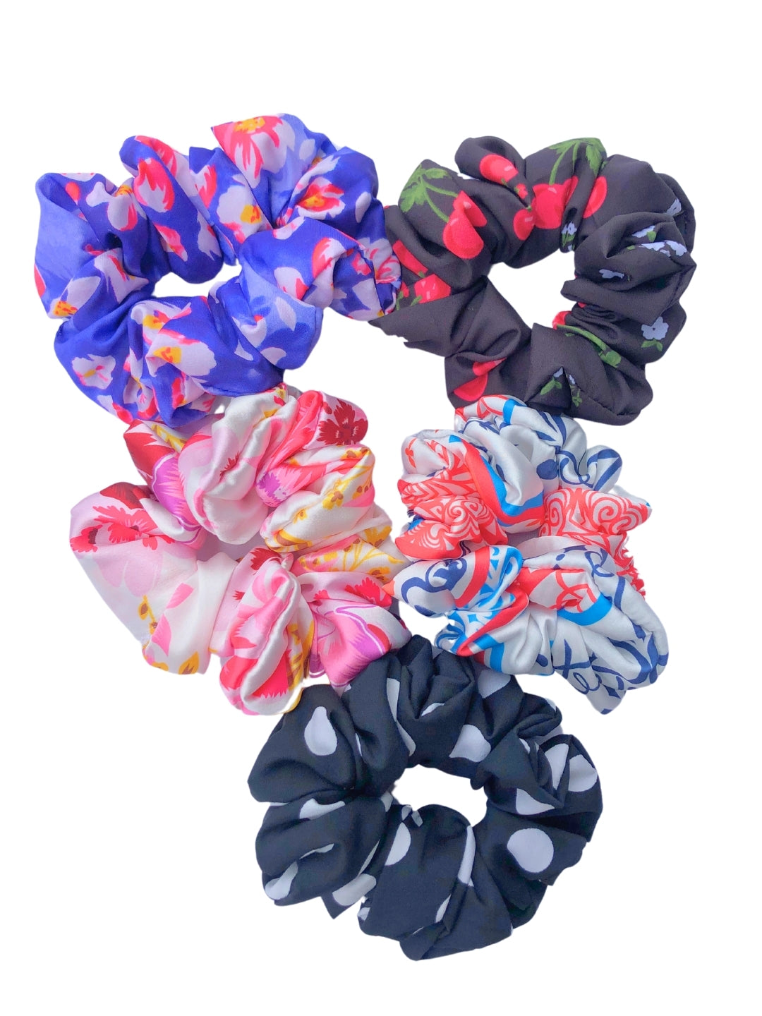 Set Of 5 Printed Satin Scrunchies For Girls and Women