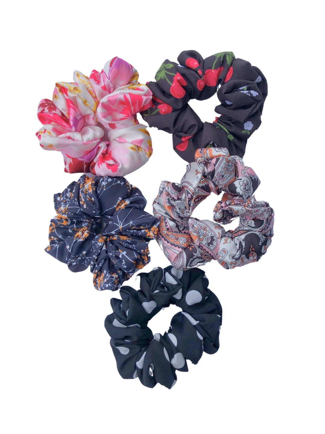 Set Of 5 Printed Women's Ponytail Holders Scrunchies