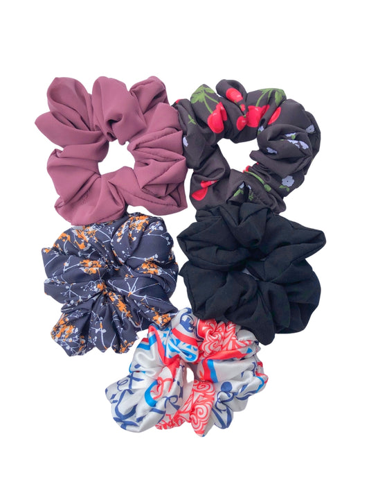 Womens's Set Of 5 Multi-Colored Printed Ponytail Holders Scrunchies