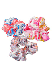 Set Of 3 Printed Satin Scrunchies For Girls and Women