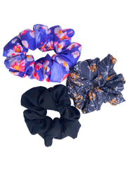 Set Of 3 Printed Multicolor Scrunchies Ponytail Holders For Girls and Women