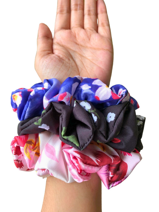 Set Of 3 Printed Scrunchies Ponytail Holders