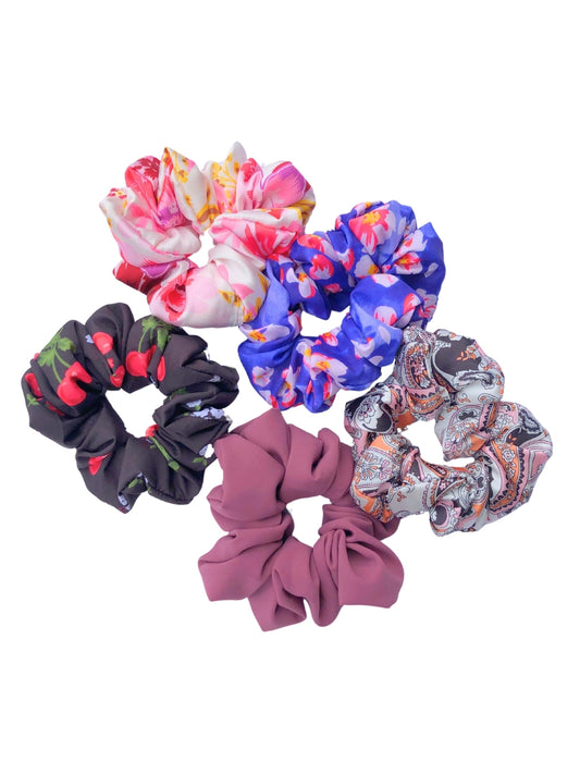 Set Of 5 Printed Ponytail Holders Scrunchies For Girls and Women