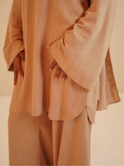 Modest Beige Solid Women's Retro Co-Ord Set