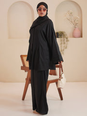Modest Black Tuck Detail Solid Co-Ord Set