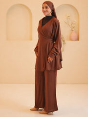 Modest Brown Essential Wrap Tie Solid Co-Ord Set