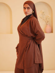 Modest Brown Essential Wrap Tie Solid Co-Ord Set
