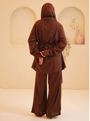 Modest Brown Essential Wrap Tie Solid Co-Ord Set