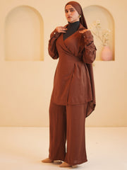 Modest Brown Essential Wrap Tie Solid Co-Ord Set