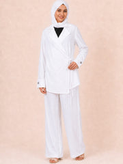 Modest Longline Solid White Jacket Co-Ord Set
