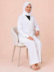 Modest Longline Solid White Jacket Co-Ord Set